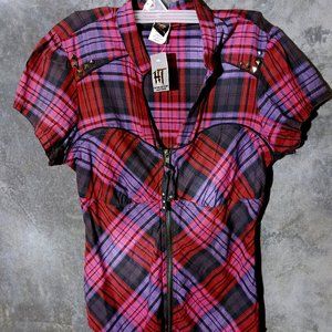NWT HOT TOPIC WOMENS ZIP UP BLOUSE